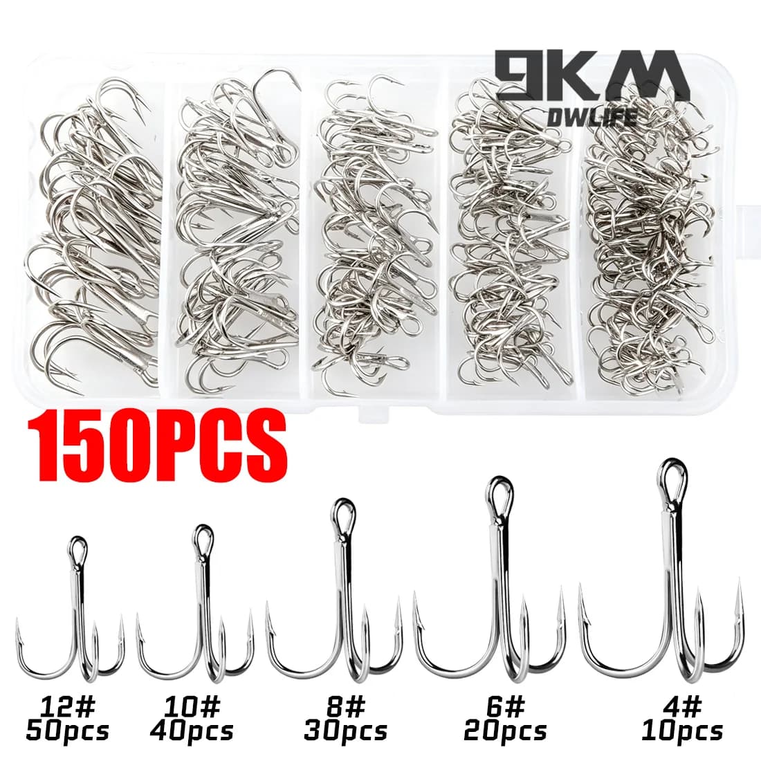 50-150pcs Mixed Size Treble Hook Kit