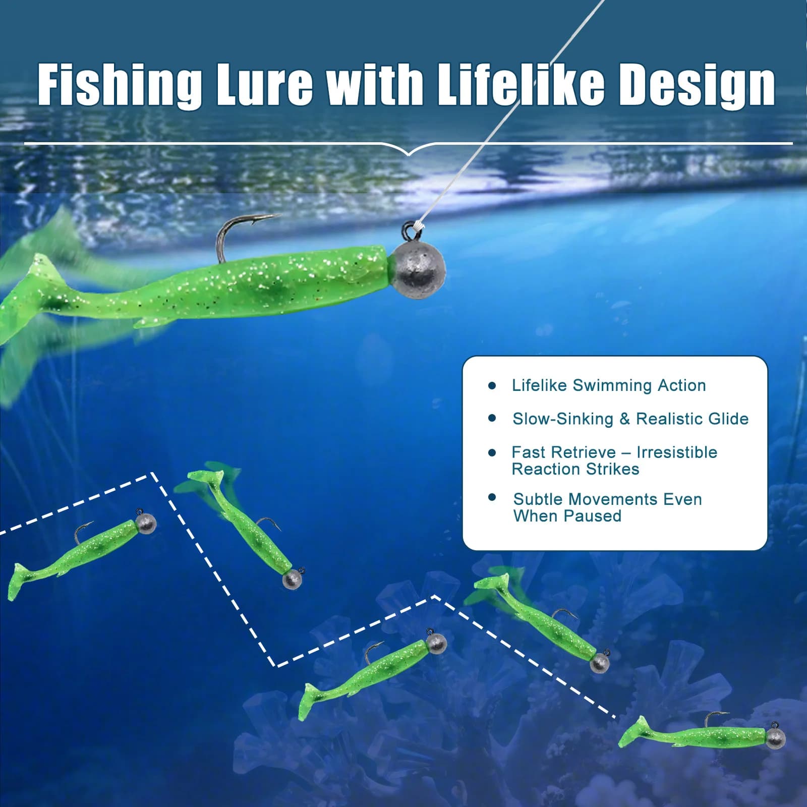 Paddle Tail Soft Swim Baits with Double Hooks, 5 Pack