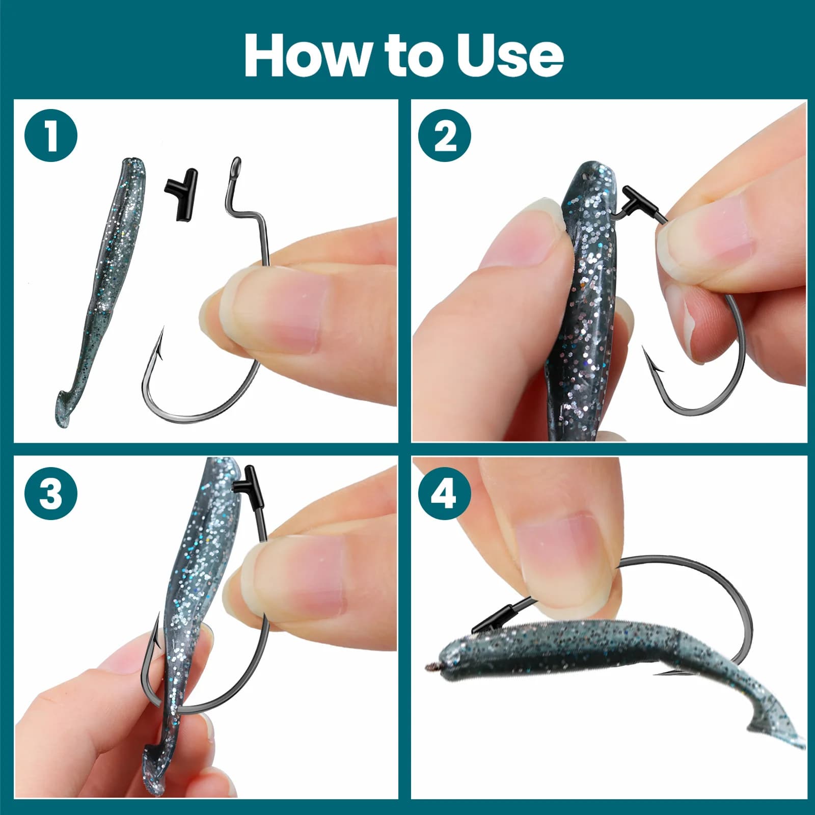 10 Sets EWG Worm Hooks with Silicone Keepers