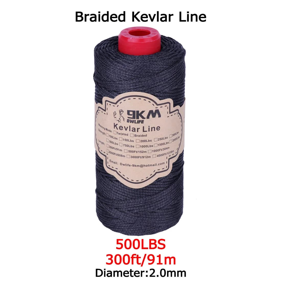 Black Braided Kevlar Fishing Assist Rope, 50-1500 Lbs