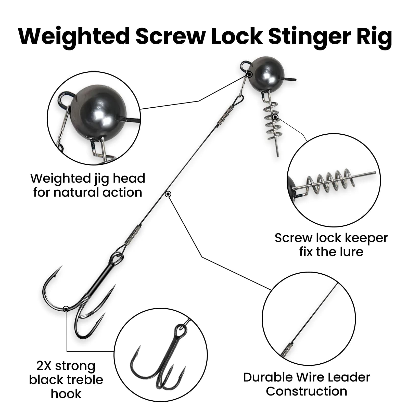 Screwball Jig Head Pike Stinger Rigs with Treble Hook