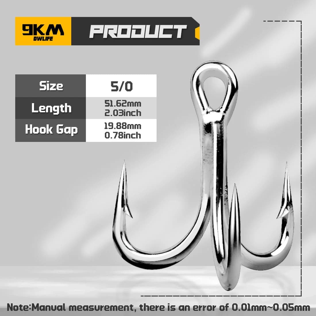 Strong Round Bend Treble Hooks, Size 4X, 10 Pcs