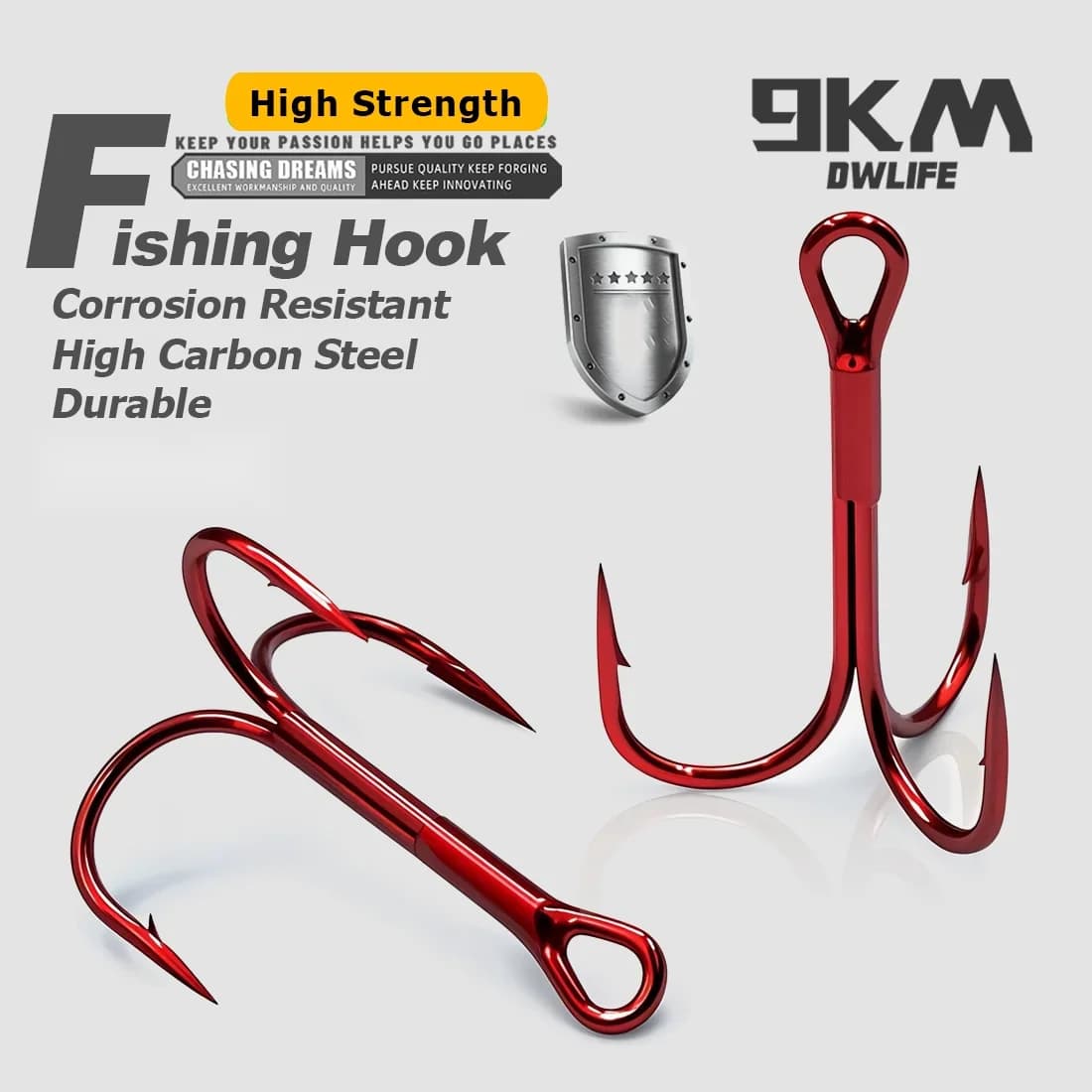 Red High Carbon Steel Treble Hooks for Fresh and Saltwater