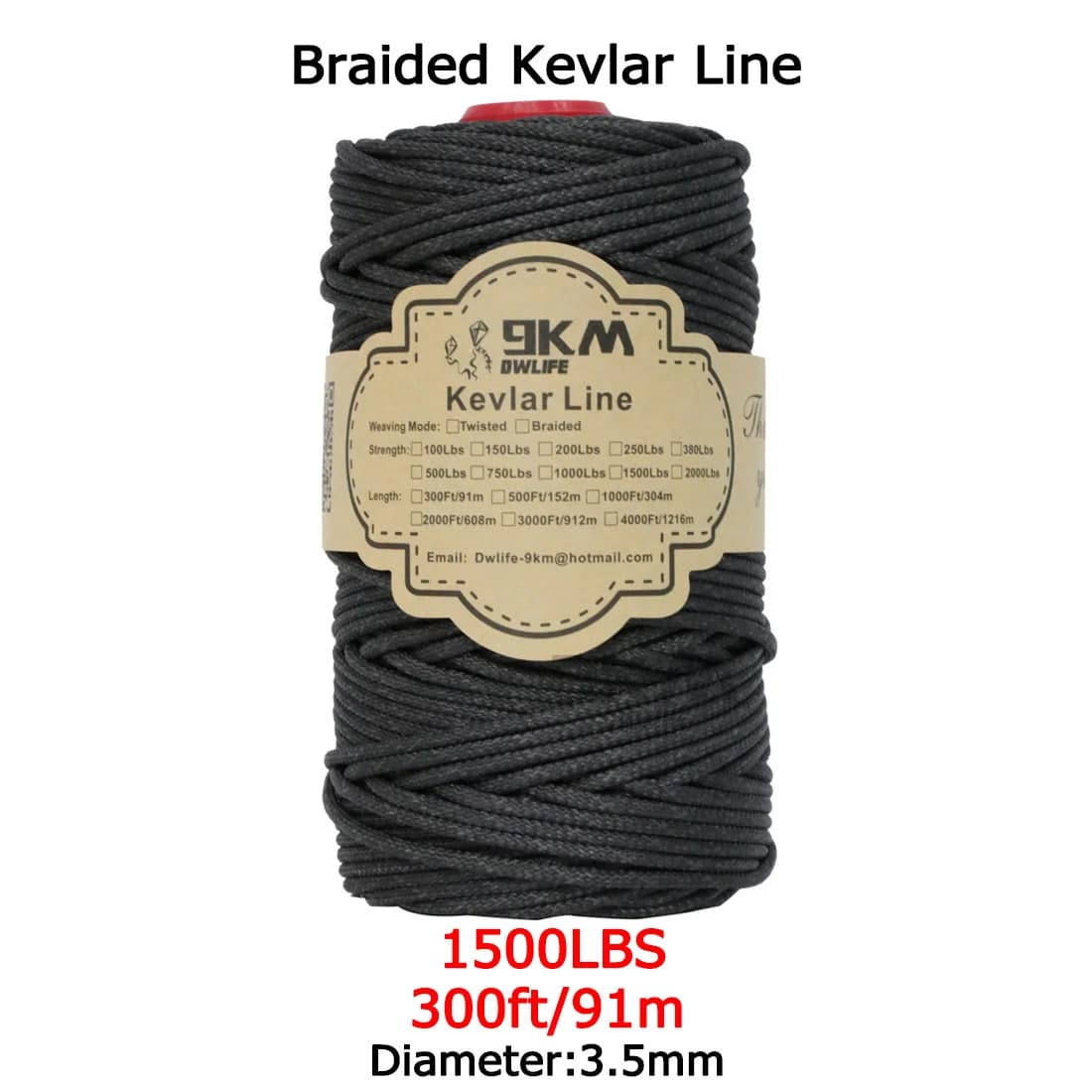 Black Braided Kevlar Fishing Assist Rope, 50-1500 Lbs