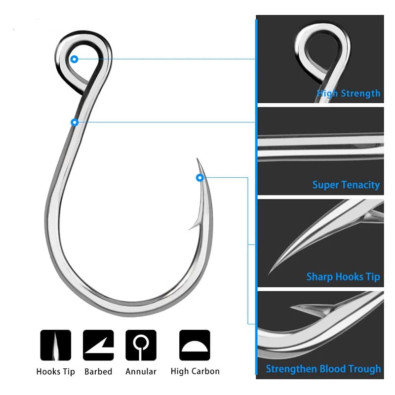 Barbed Inline Jigging Hooks for Carp and Saltwater