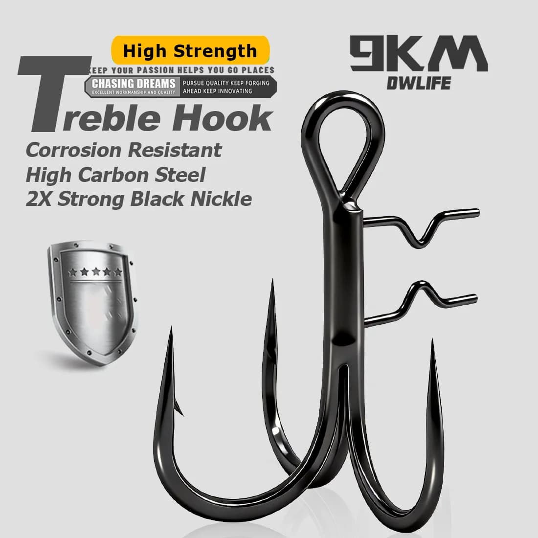 Treble Hook with Baitholder Spike for Soft Lures, 5 Pack