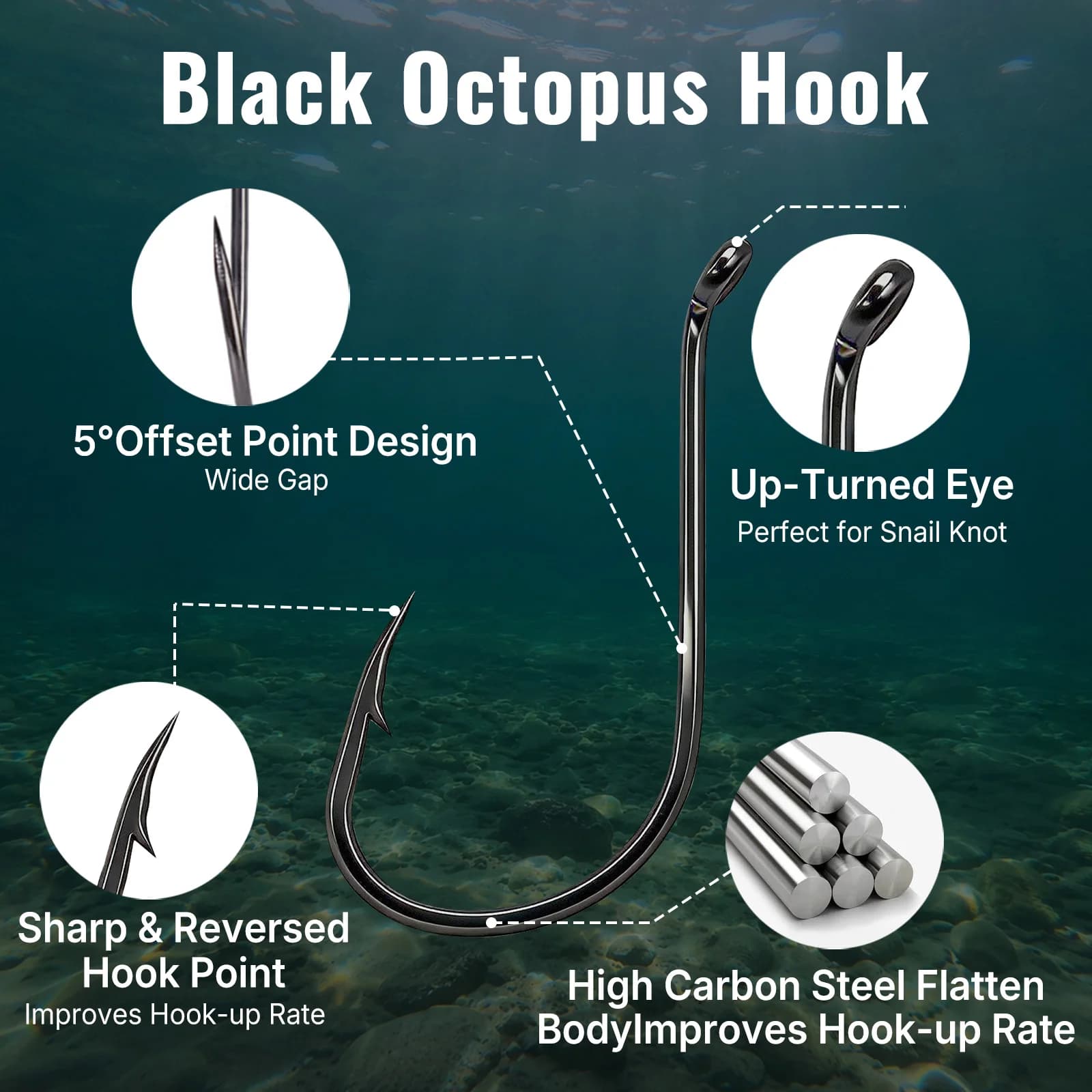 Offset Octopus Baitholder Hooks, 50-100 Pcs
