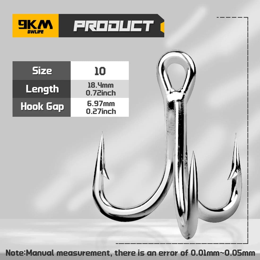 Strong Round Bend Treble Hooks, Size 4X, 10 Pcs