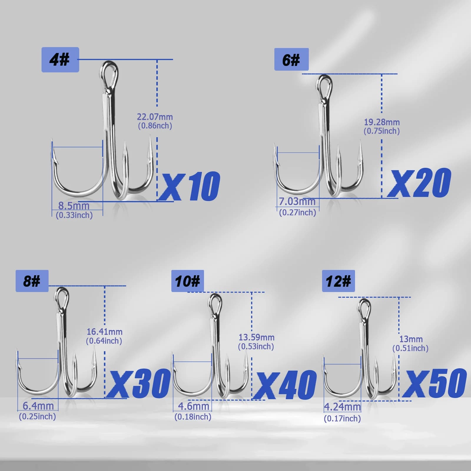 50-150pcs Mixed Size Treble Hook Kit