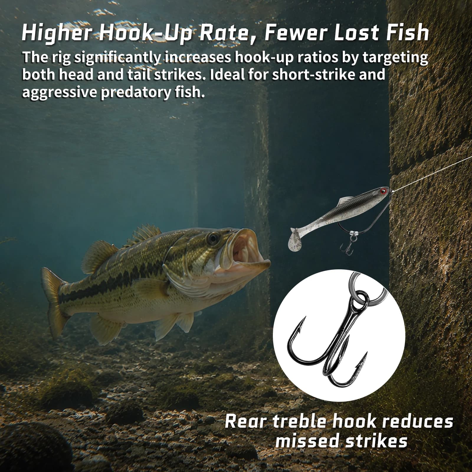 Swimbait Hooks with Stinger Treble and Twist Lock, 10 Pack