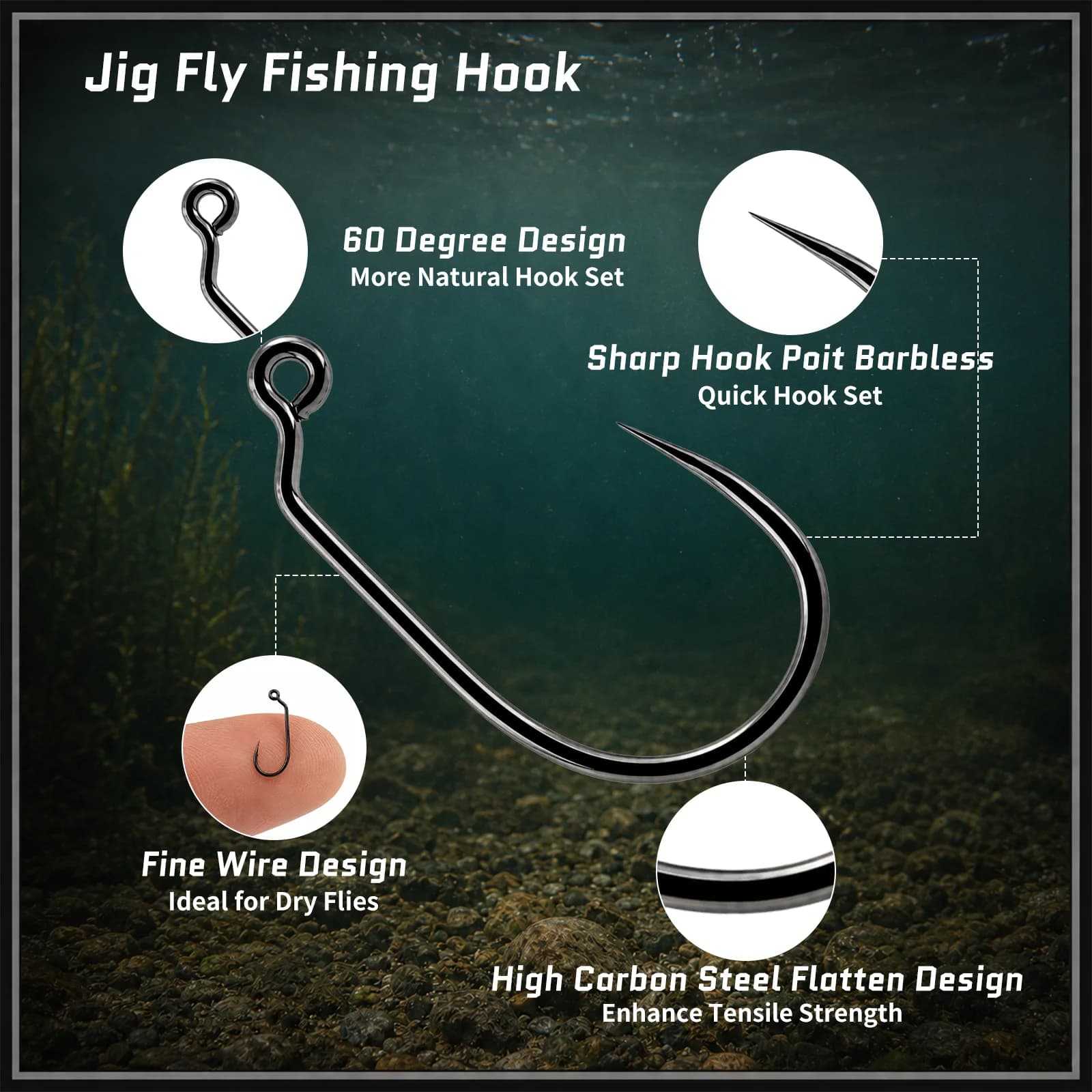 25-100Pcs Barbless Wide-Gape Jig Fly Hooks