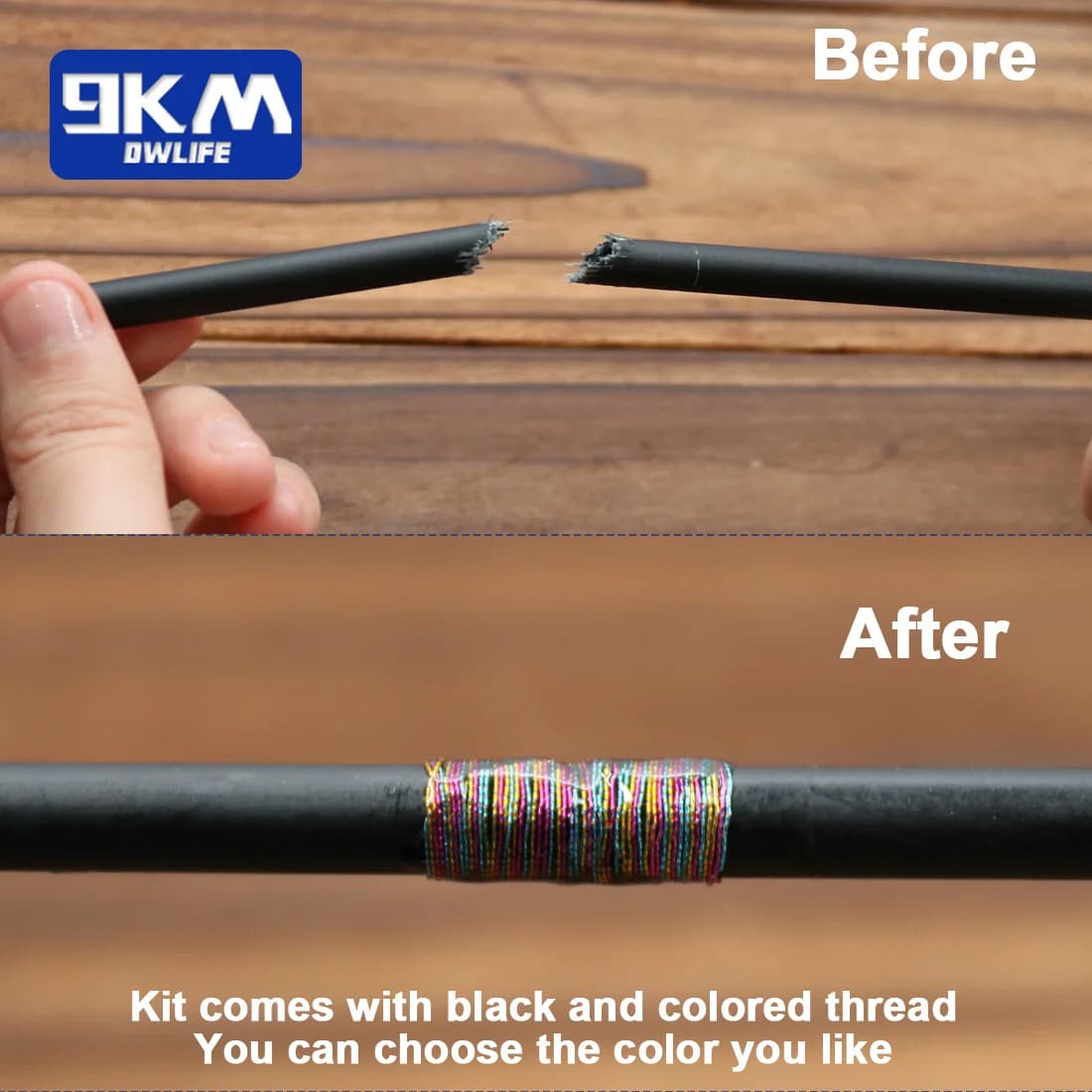 Carbon Fiber Rod Repair Kit with Wrapping Thread, 3 Pcs