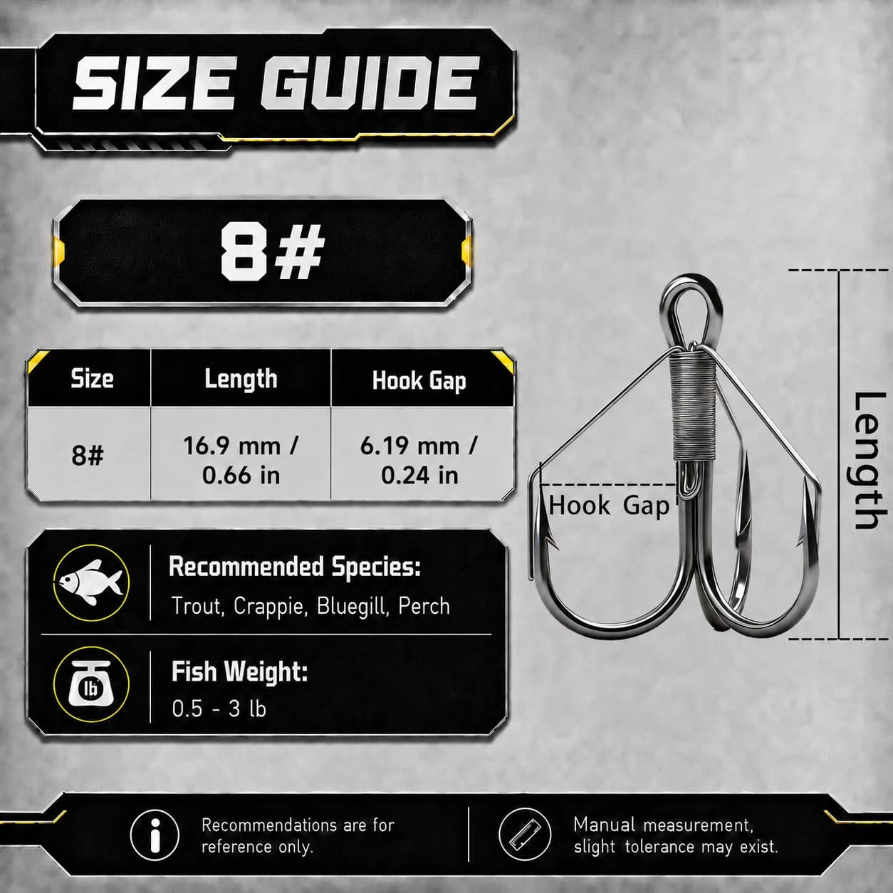 Weedless Treble Hook Replacement, 8-24 Pack