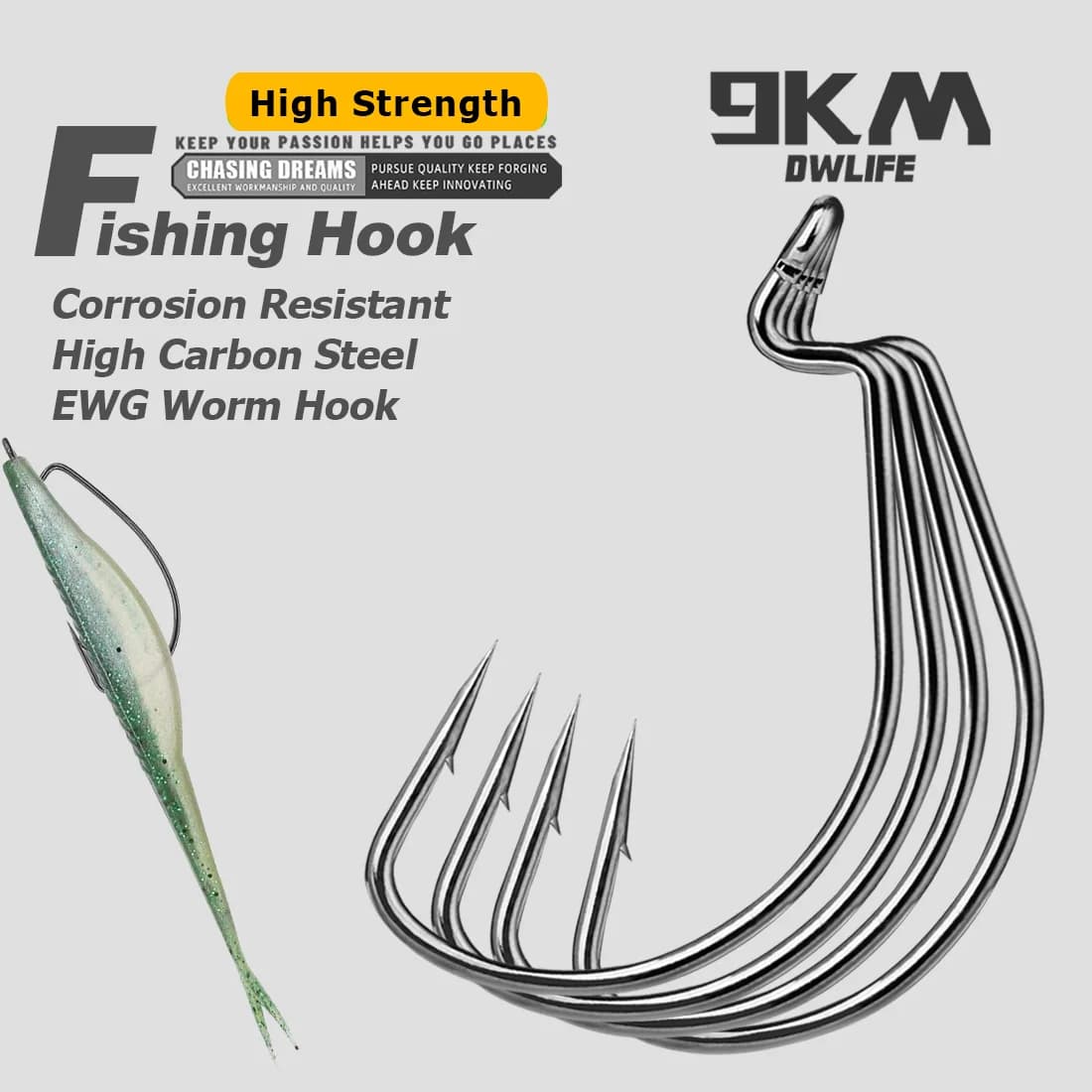 100pcs Extra Wide Gap EWG Offset Worm Hooks