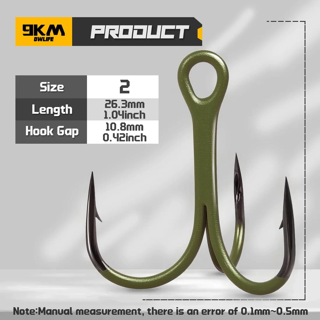 3X Strong Round Bend Treble Hooks, 10 Pack