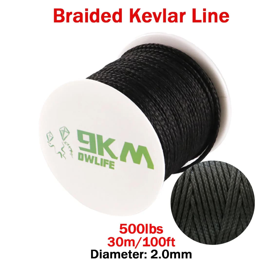 Black Braided Kevlar Cord, 50-2000 Lbs