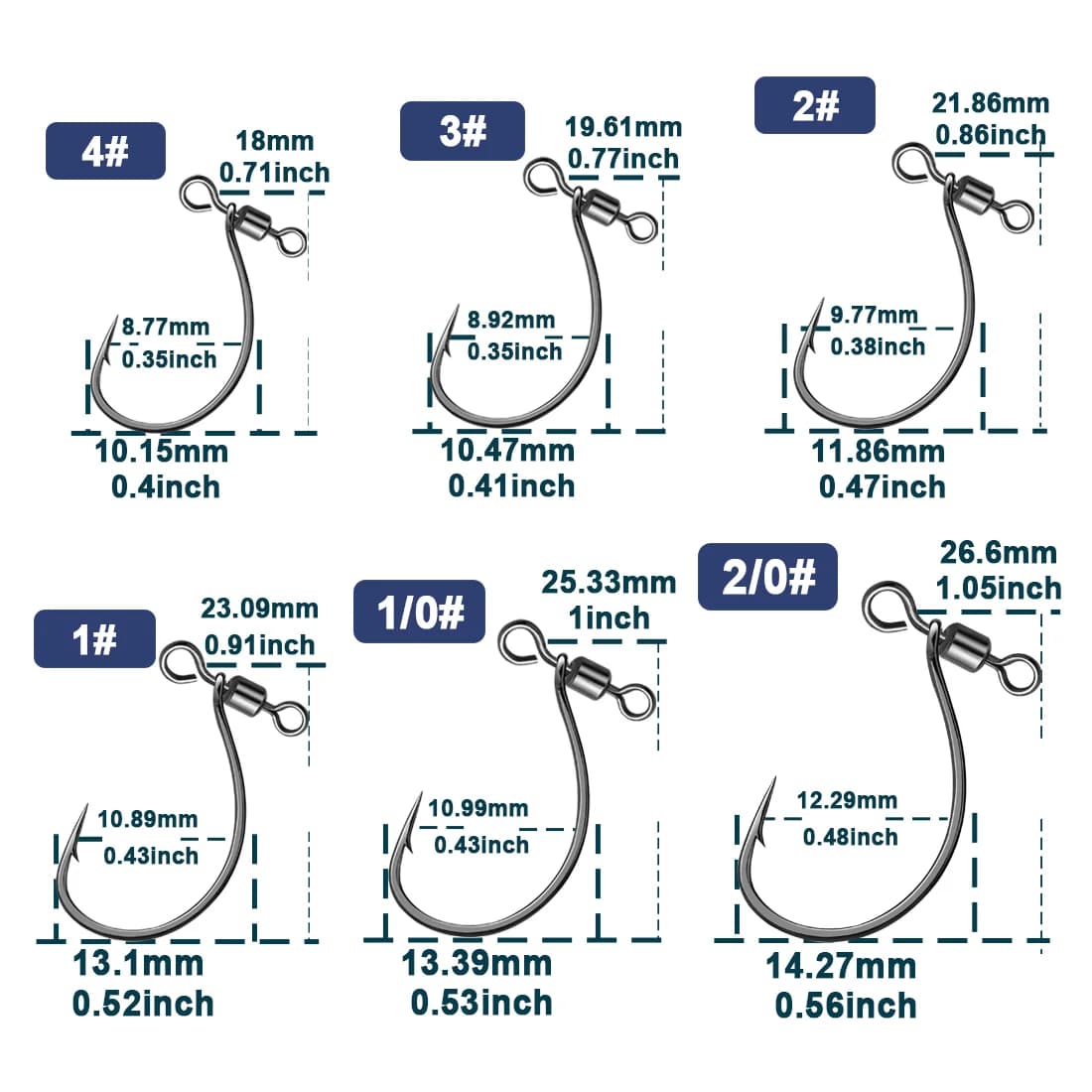 In-Line Drop Shot Rig Hooks with Swivels, 25-100 Pcs