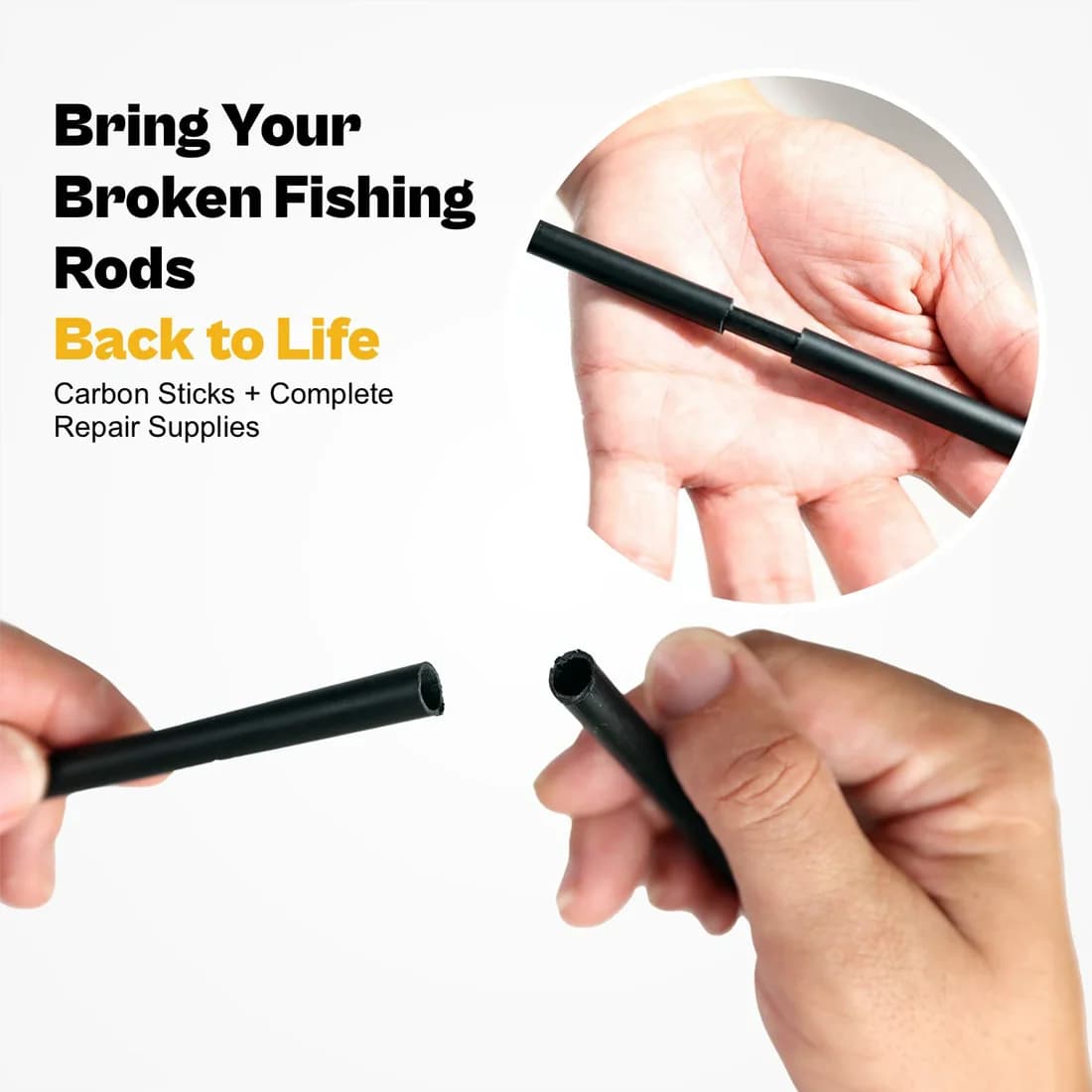 Carbon Fiber Rod Repair Kit with Wrapping Thread, 3 Pcs