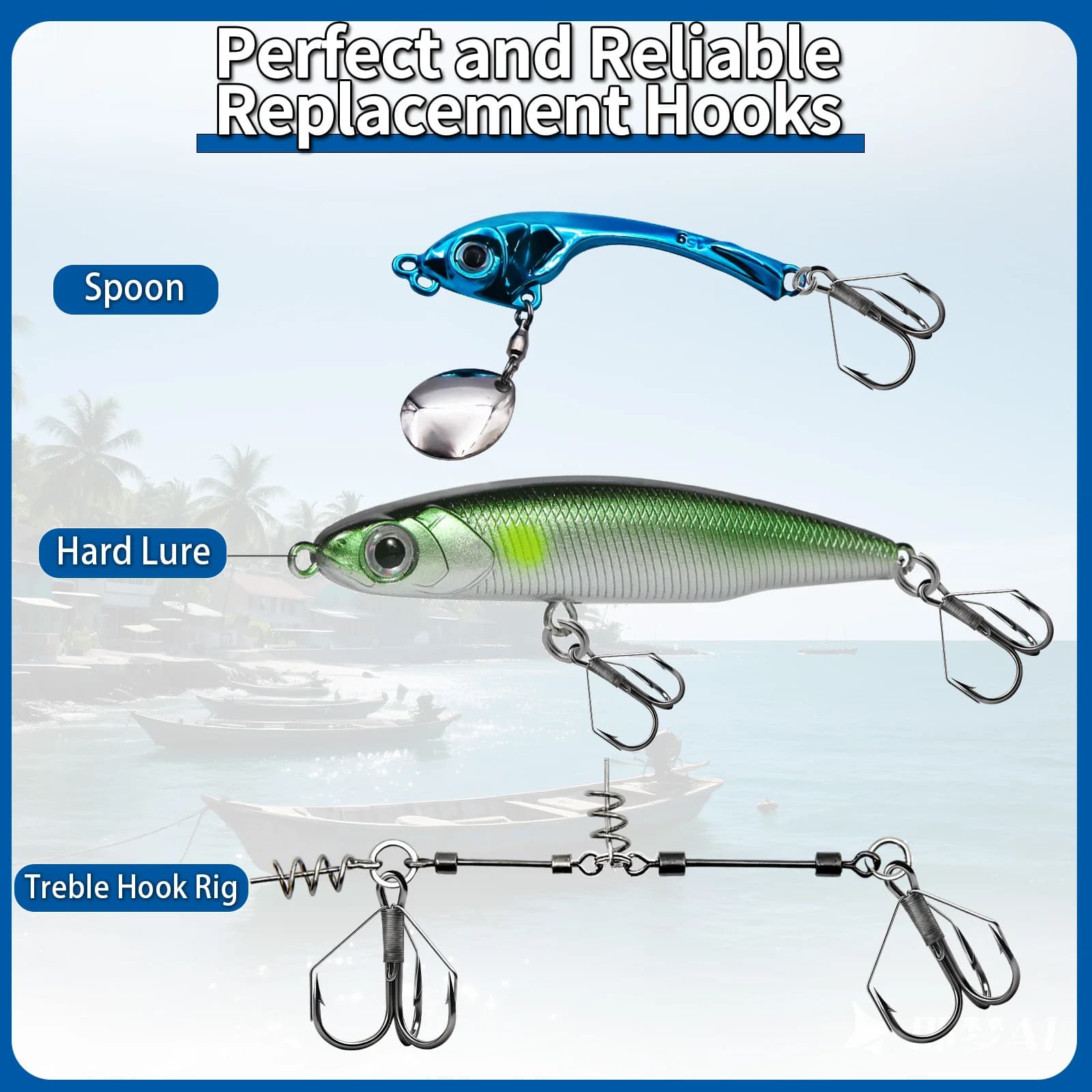 Weedless Treble Hook Replacement, 8-24 Pack