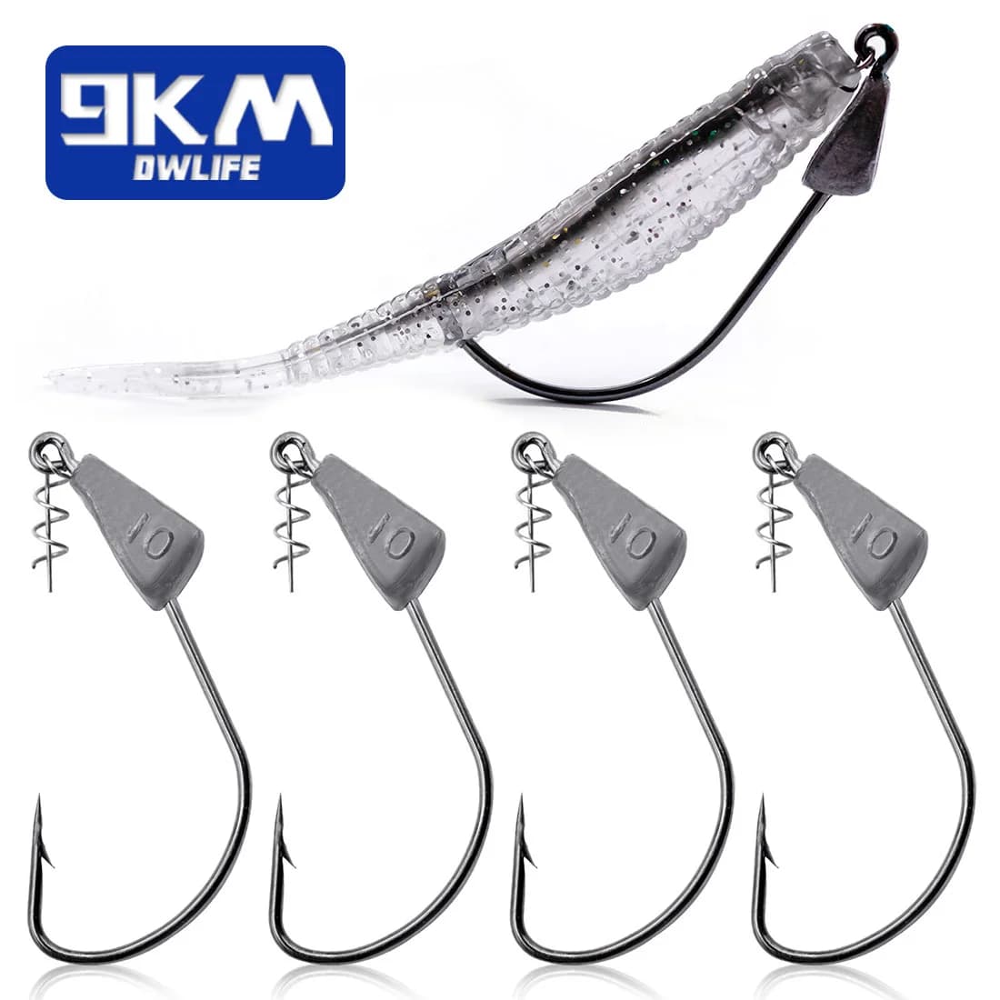 Weedless Jig Head Hooks with Spring Twist Lock, 5-15 Pcs