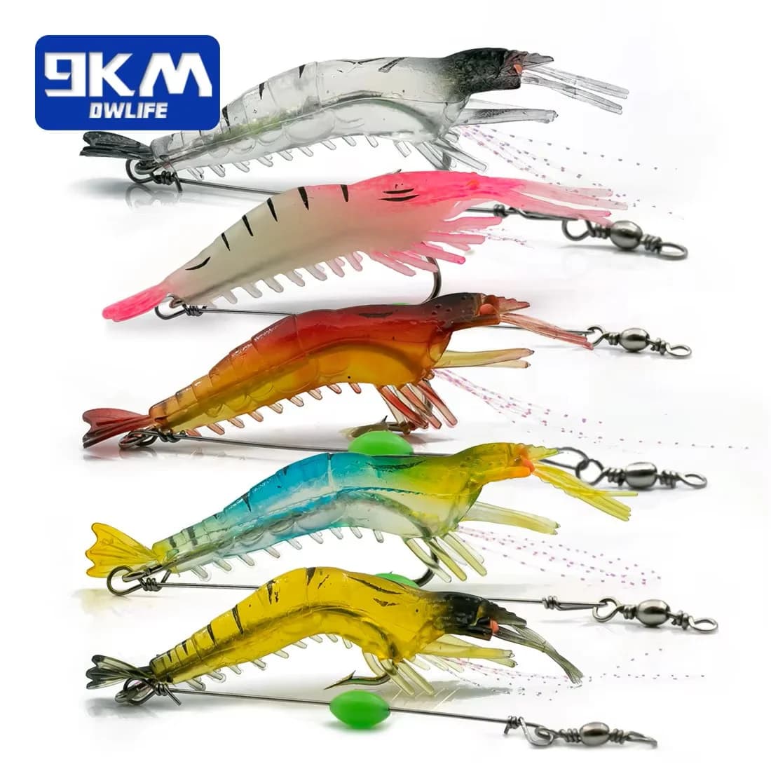 5pcs Soft Silicone Shrimp Lures with Hooks