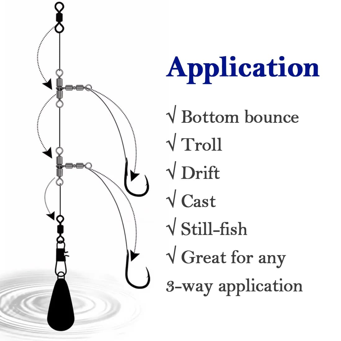 Three-Way Double Rolling Fishing Swivels, 15-60 Pcs