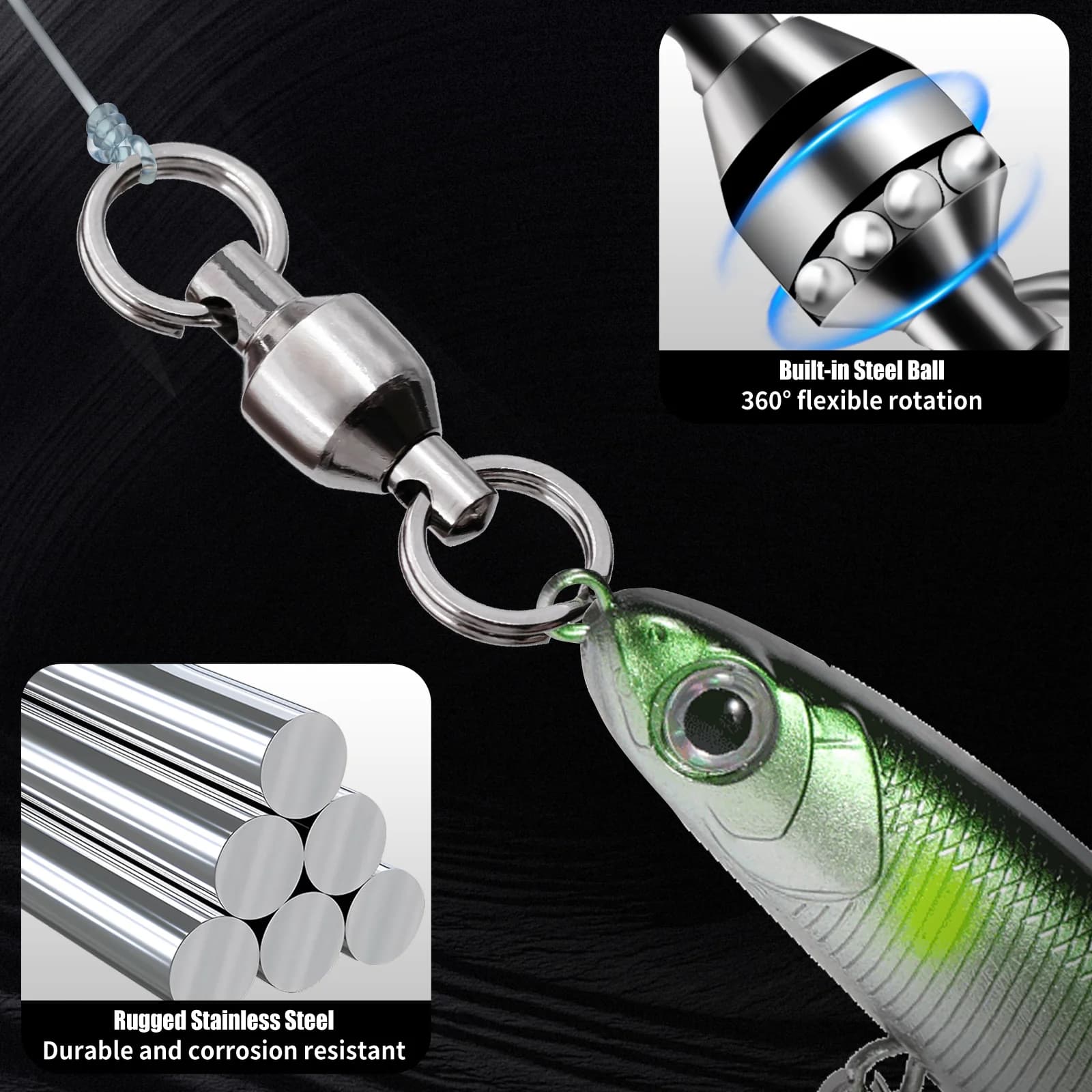 Ball Bearing Swivels with Split Rings, 25-100 Pcs