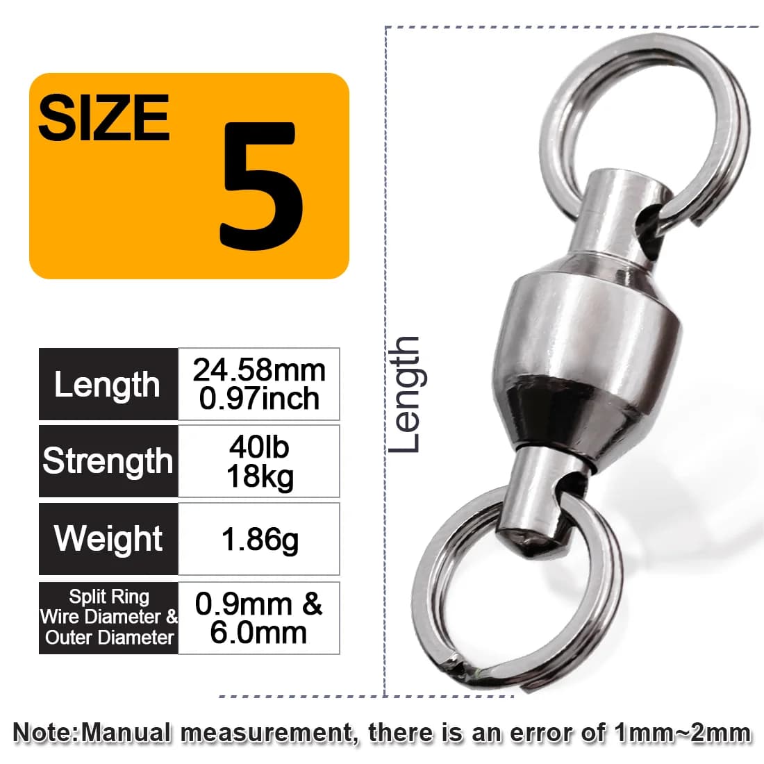 Ball Bearing Swivels with Split Rings, 25-100 Pcs