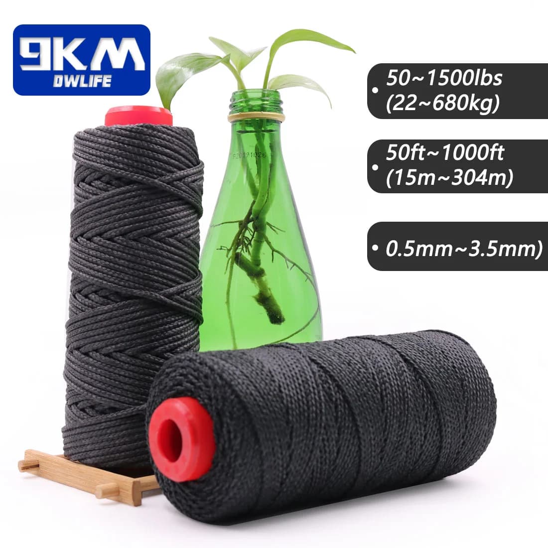 Black Braided Kevlar Fishing Assist Rope, 50-1500 Lbs