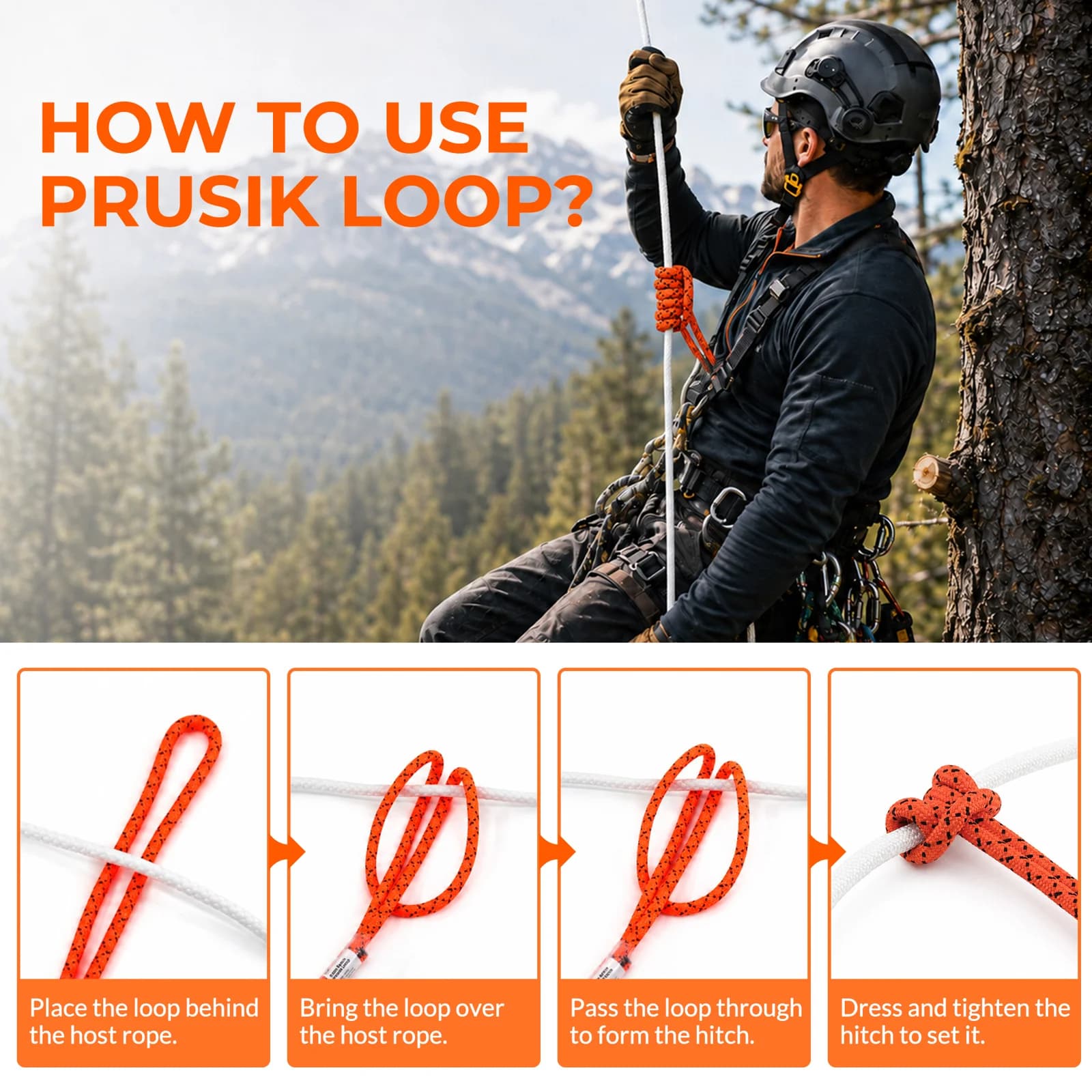 Pre-Sewn Prusik Cord Loop for Climbing and Rigging