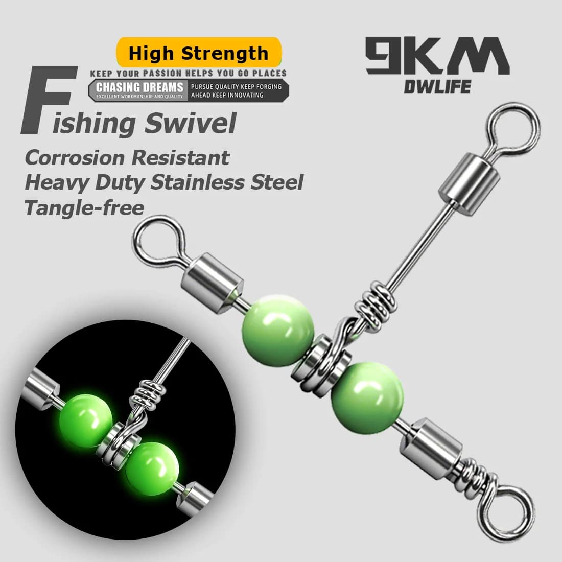 3-Way Swivel with Luminous Beads for Bottom Rigs