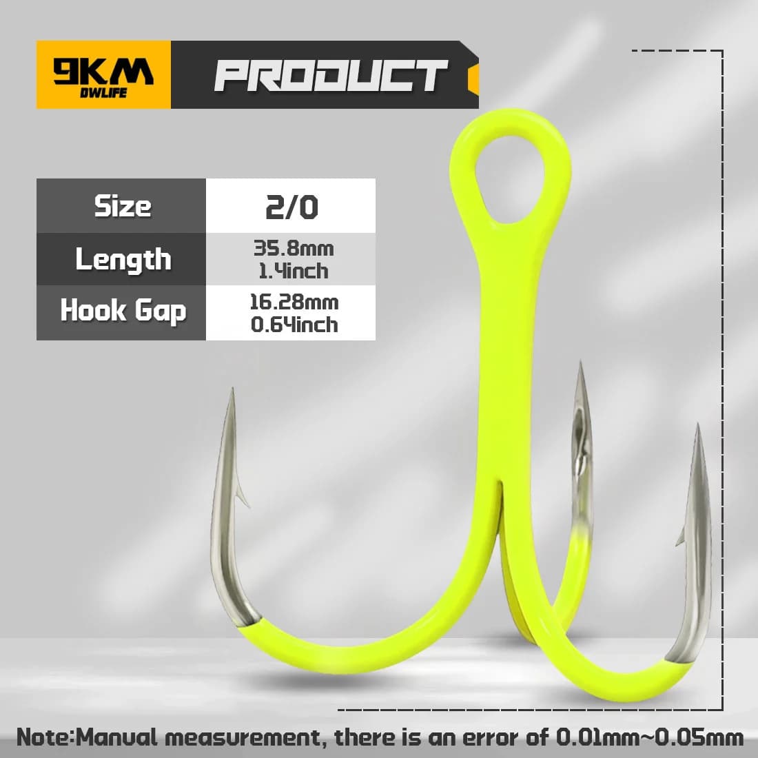UV Fluorescent Green Treble Hooks, 10 Pcs