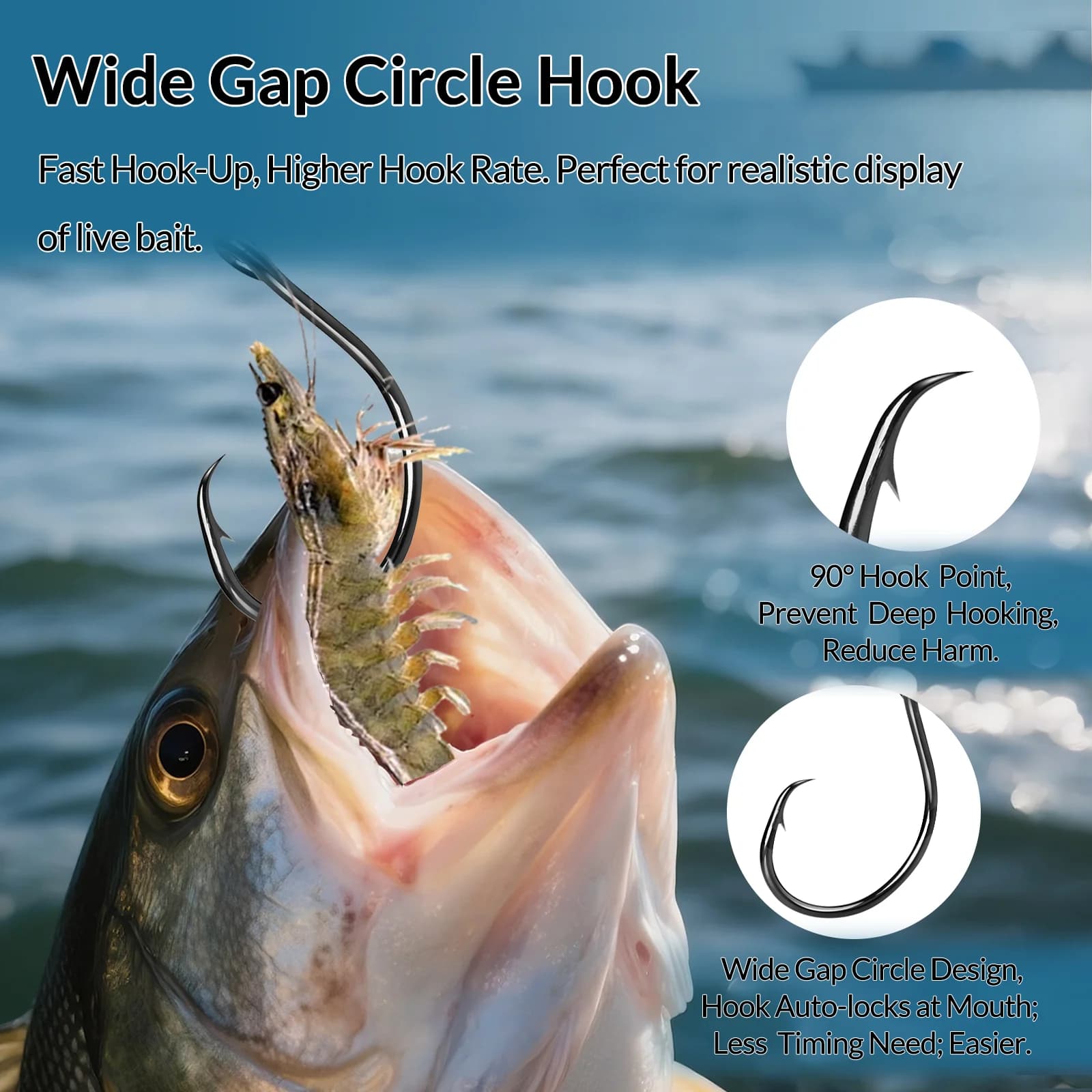 Wide Gap Inline Circle Hooks for Live Bait