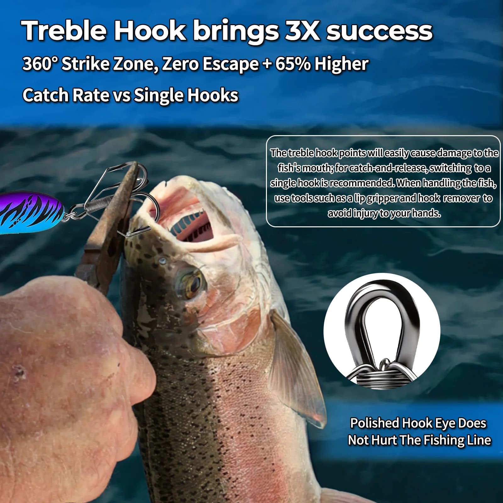 Weedless Treble Hook Replacement, 8-24 Pack