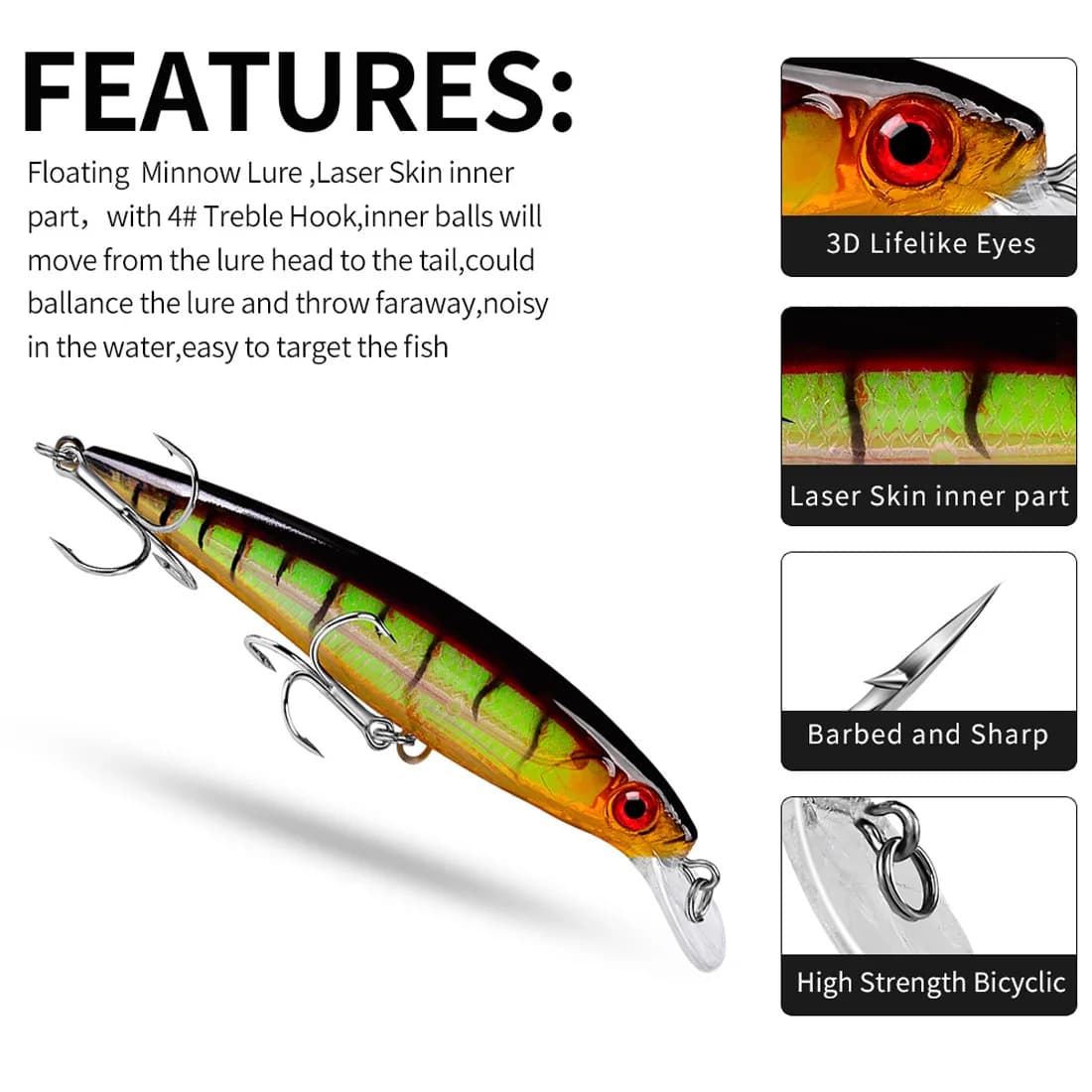 Hard Minnow Fishing Lures, 11cm 13.4g Jerkbait