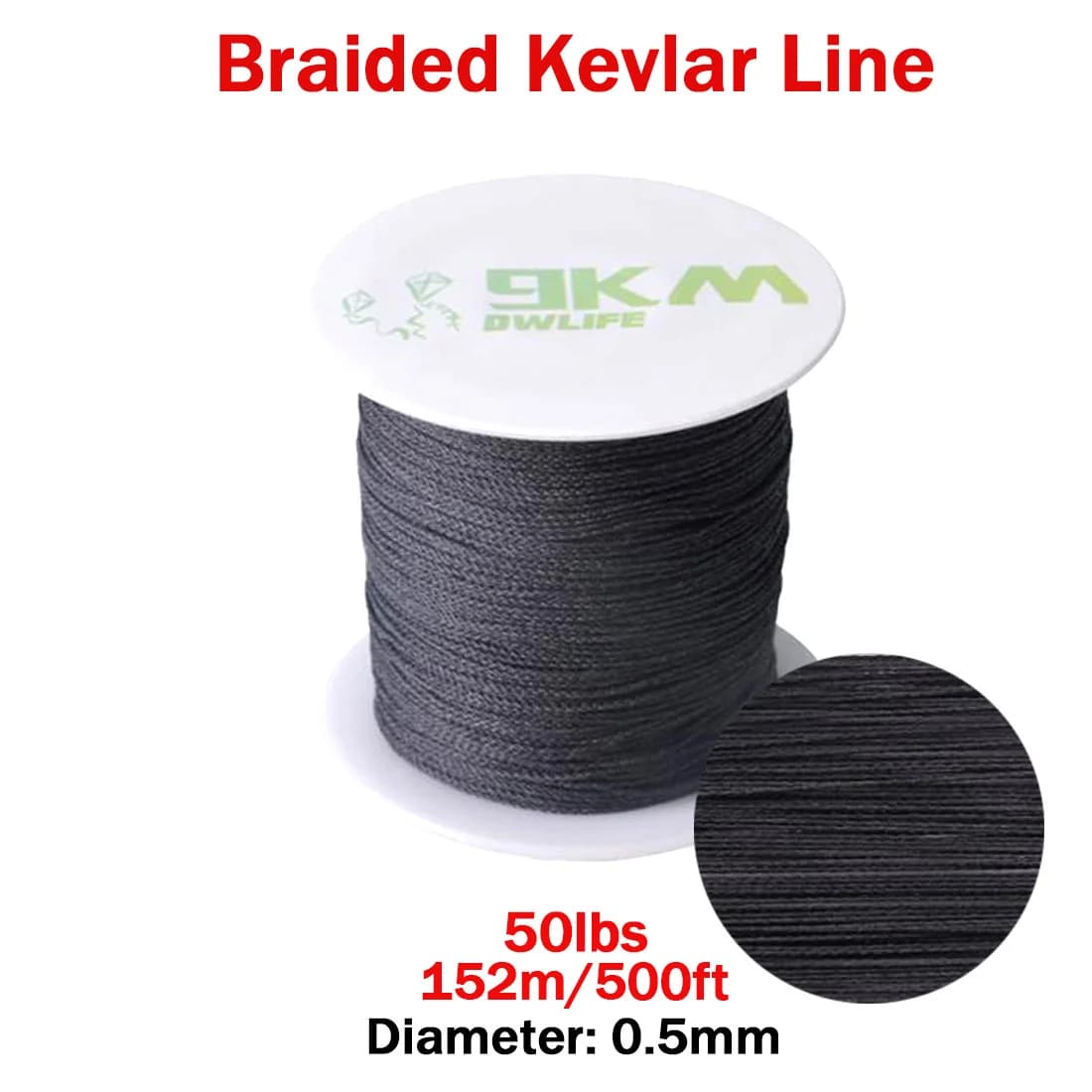 Black Braided Kevlar Cord, 50-2000 Lbs