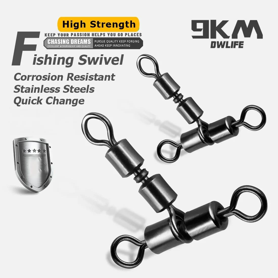 Three-Way Double Rolling Fishing Swivels, 15-60 Pcs