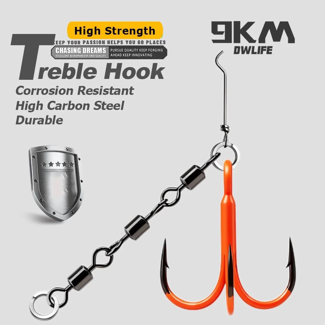 Orange Treble Hooks with Snap Swivels Set
