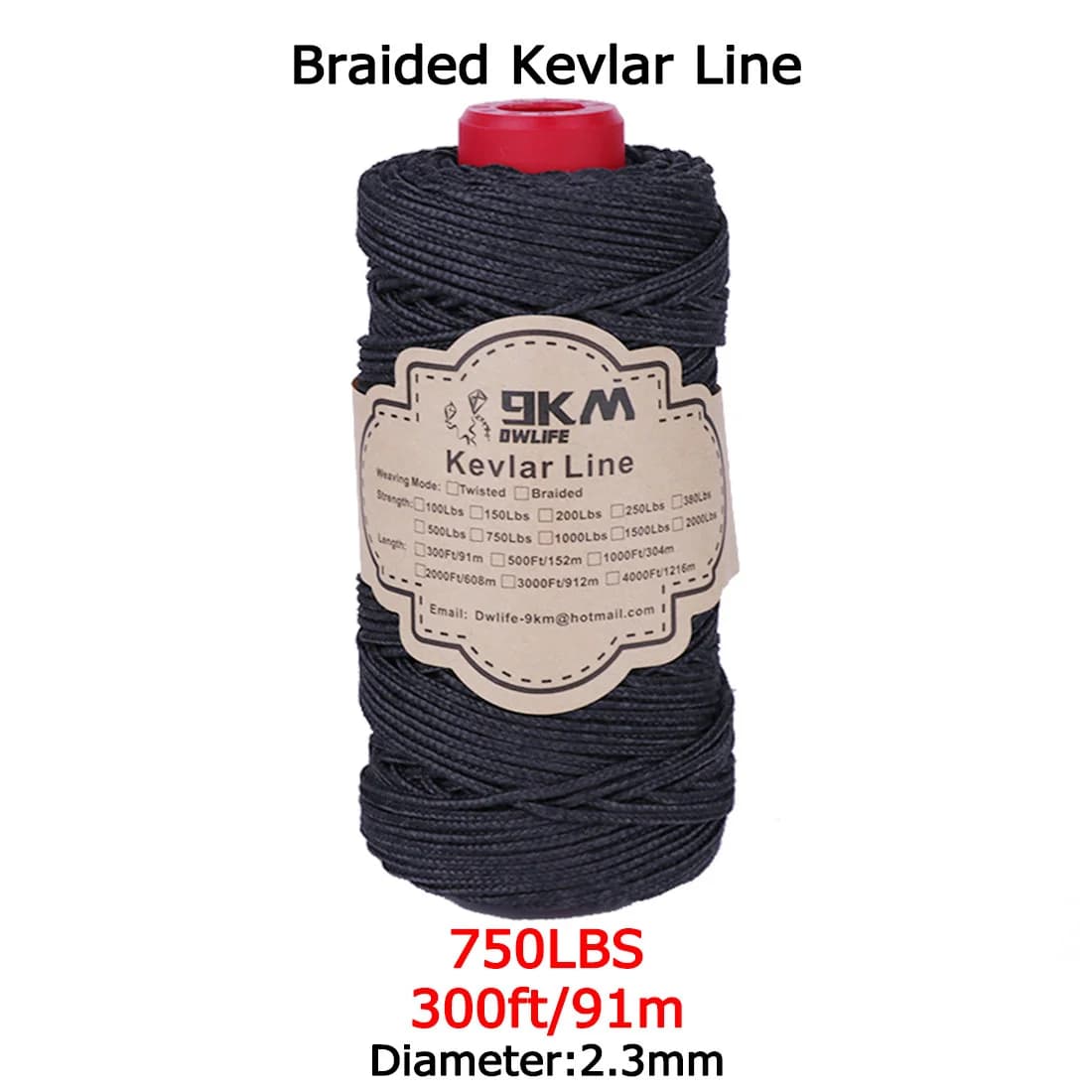 Black Braided Kevlar Fishing Assist Rope, 50-1500 Lbs