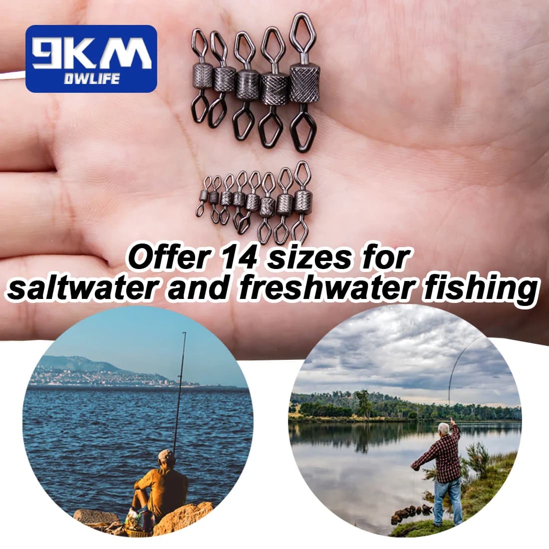 Rolling Barrel Swivels with Solid Rings, 25-100 Pcs