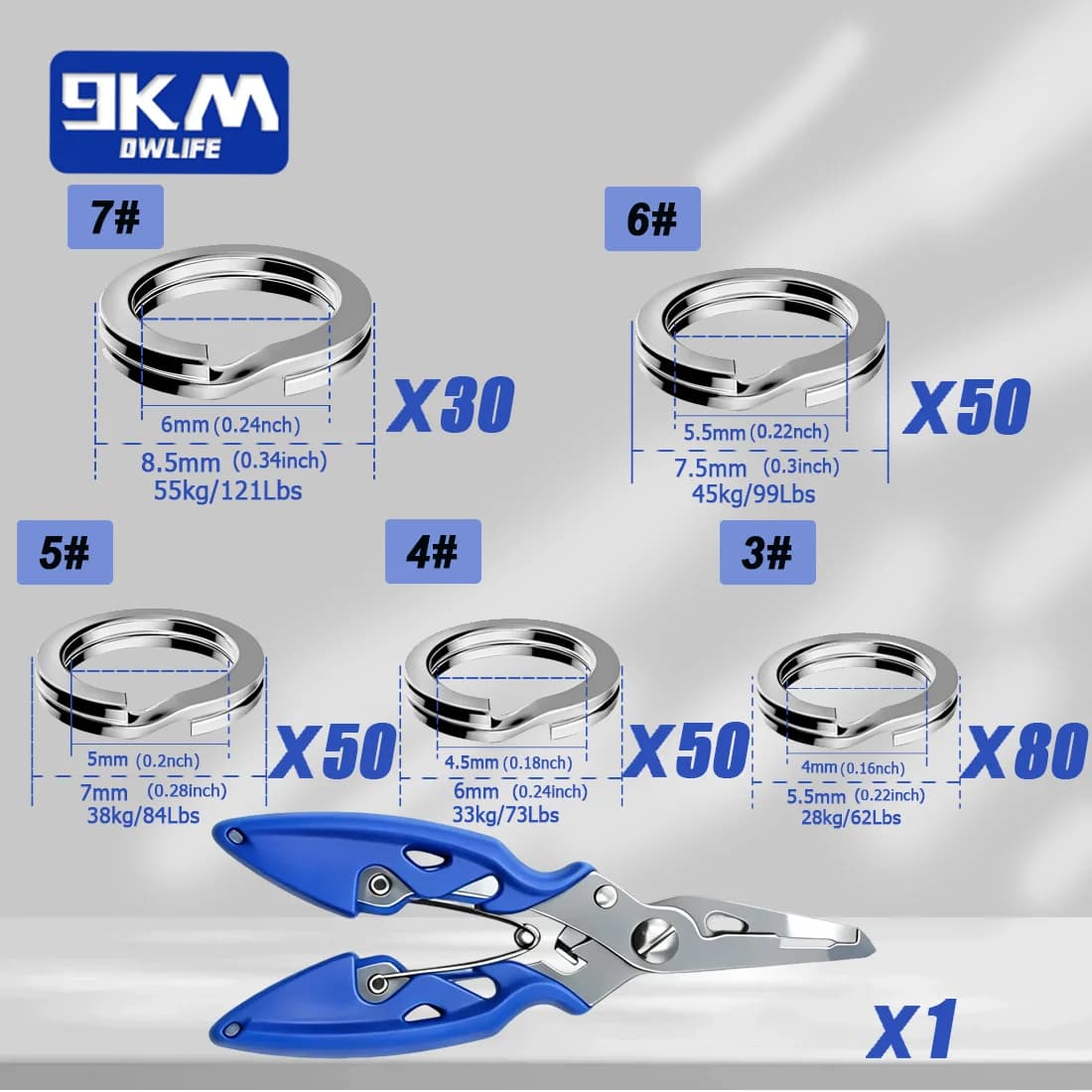 260-280pcs Fishing Split Rings and Pliers Kit