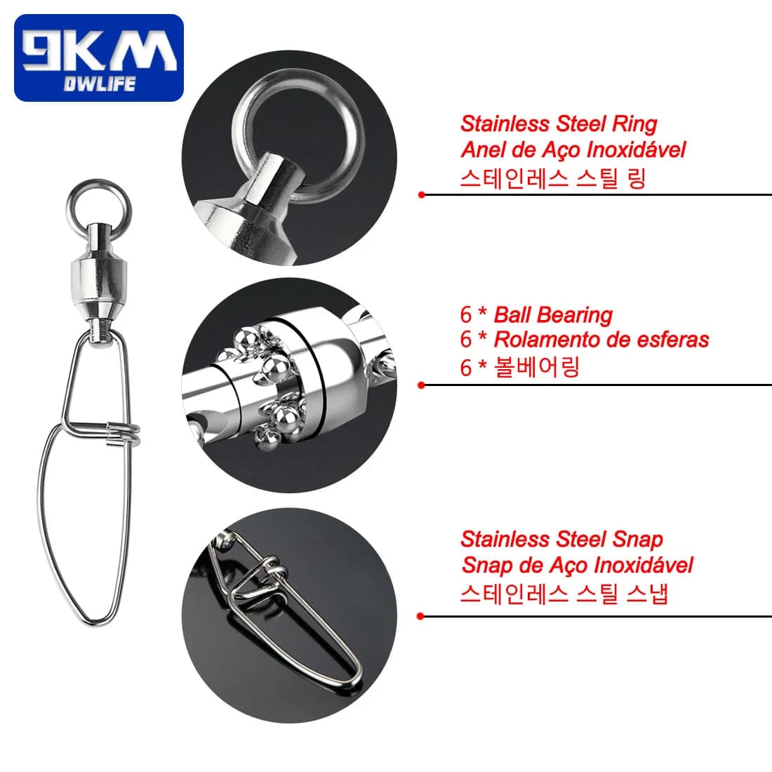 Ball Bearing Interlock Snap Swivels, 20-100 Pcs