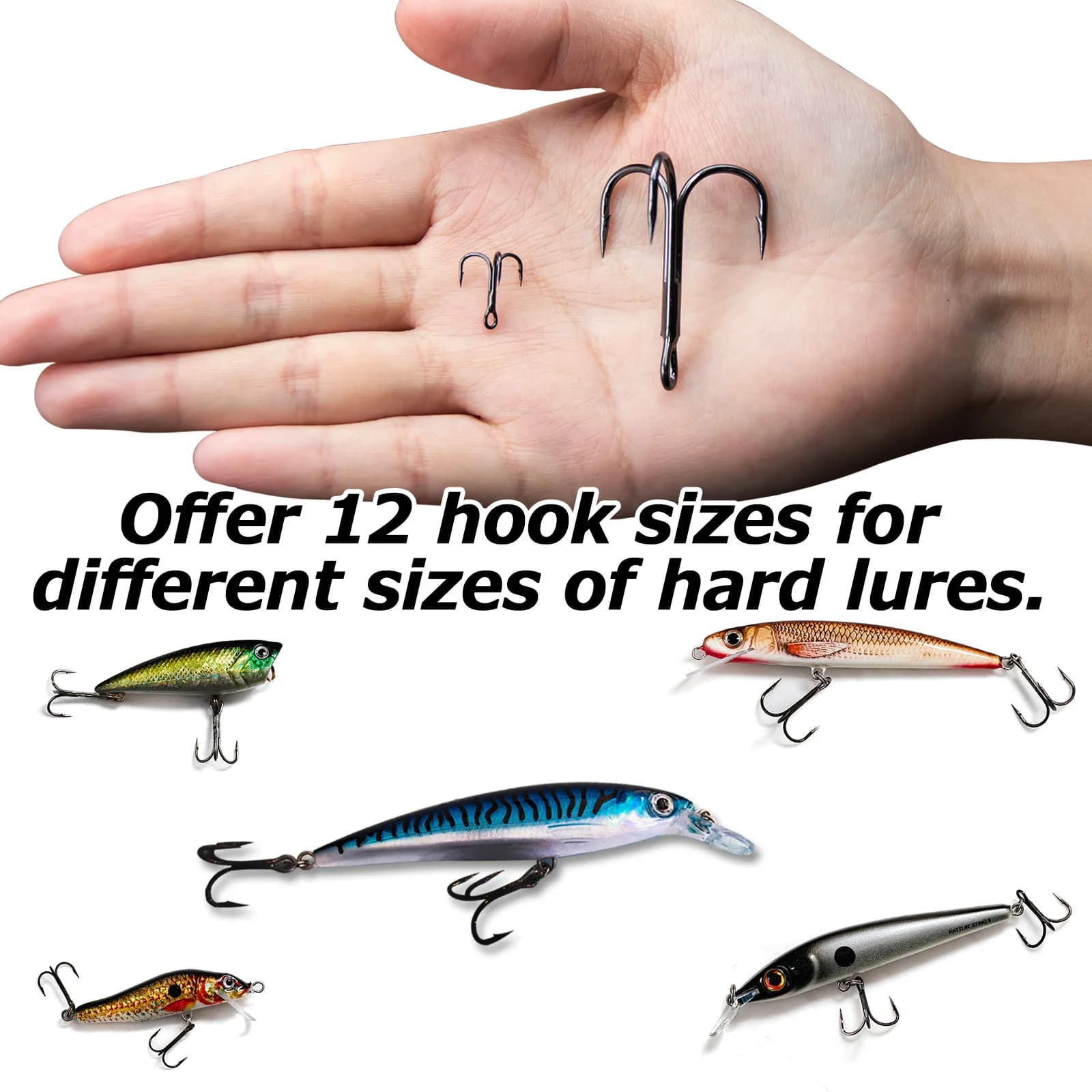 High Carbon Steel Treble Hooks, 15 Pcs
