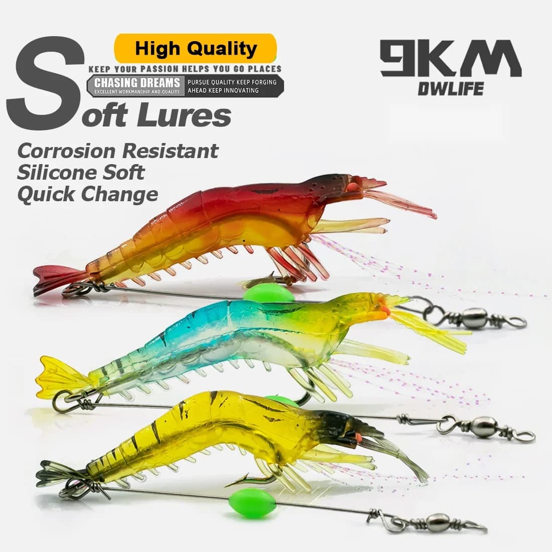 5pcs Soft Silicone Shrimp Lures with Hooks