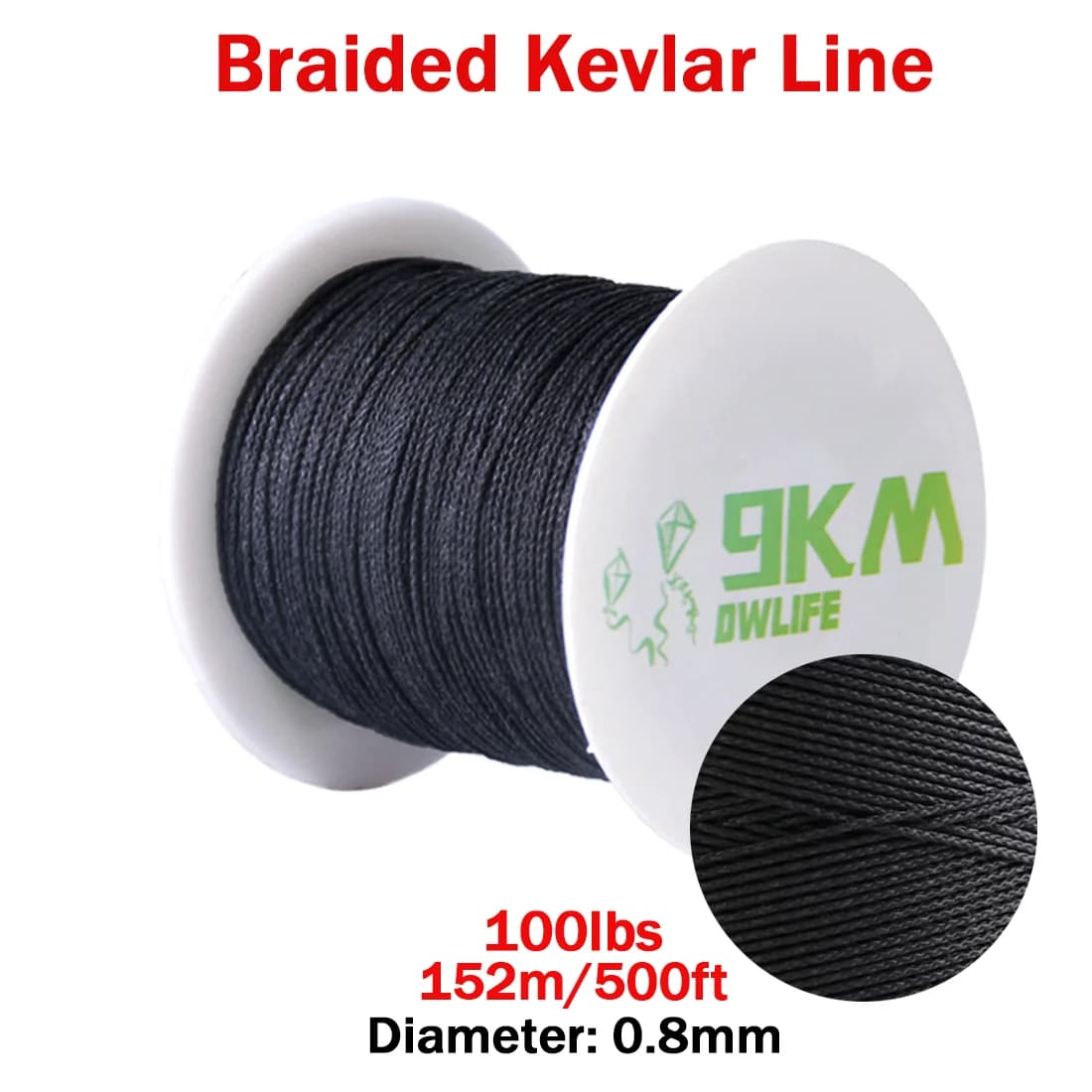 Black Braided Kevlar Cord, 50-2000 Lbs