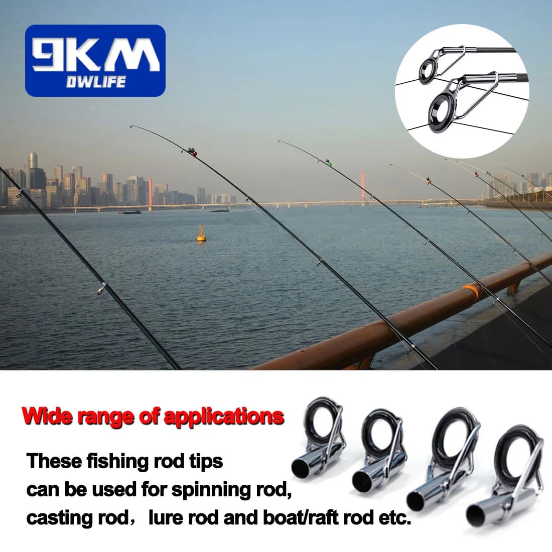 5pcs Stainless Steel Rod Guide Tips with Ceramic Rings