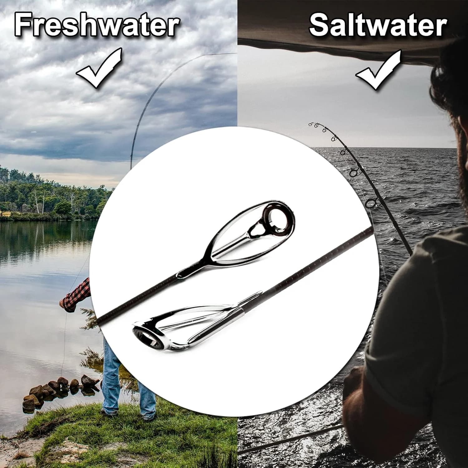 Fishing Rod Tip Guide Repair Kit, Stainless Steel Ceramic Rings